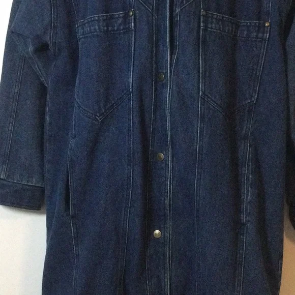 Women's Dark Blue Hooded Denim Jacket - Picture 2 of 5